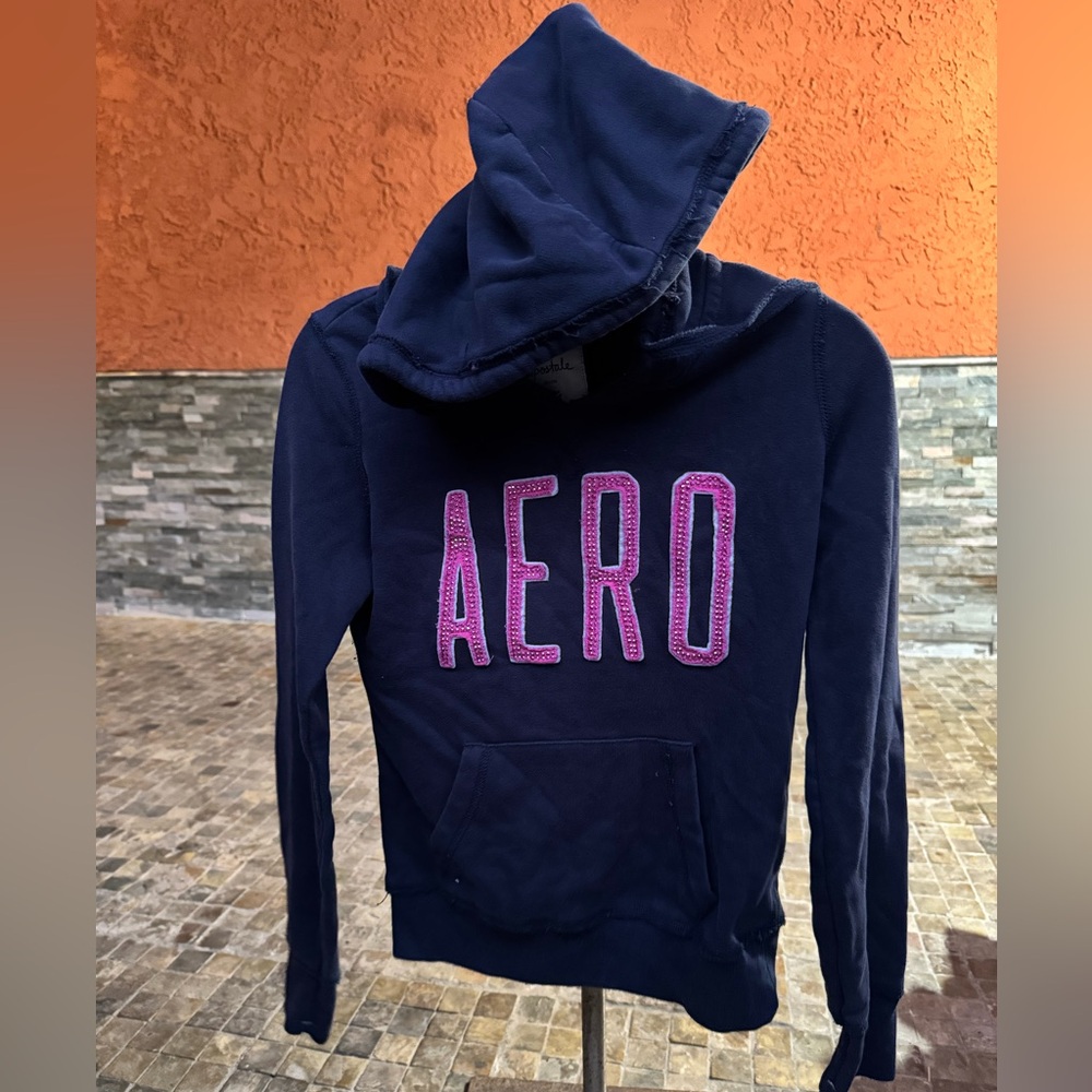 Aero Navy Hoodie with Pink Logo/ aeropostal hooded sweater